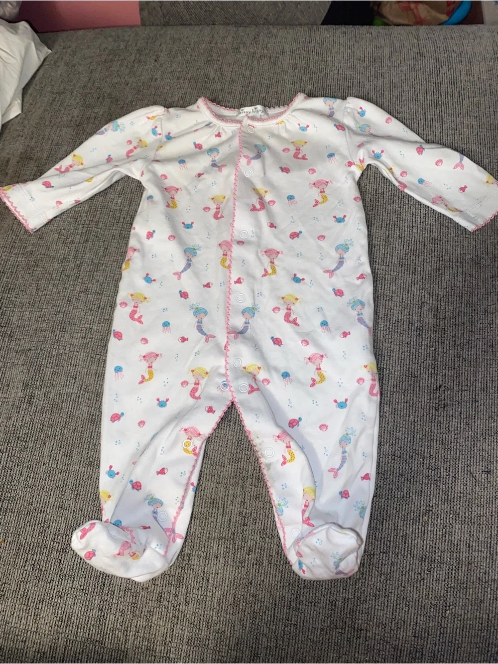 Kissy Kissy Underwater Mermaids Pima Cotton Snap Footie 3-6M EUC